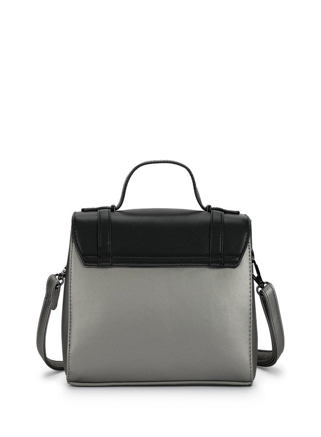 Fastrack Colorblock Satchel Bag for Women | Faux Leather Handbag with Zip Closure, 3 Compartments, Top Handle, Detachable Strap | Stylish Structured Satchel for College, Work and Everyday Outfits - Image 5